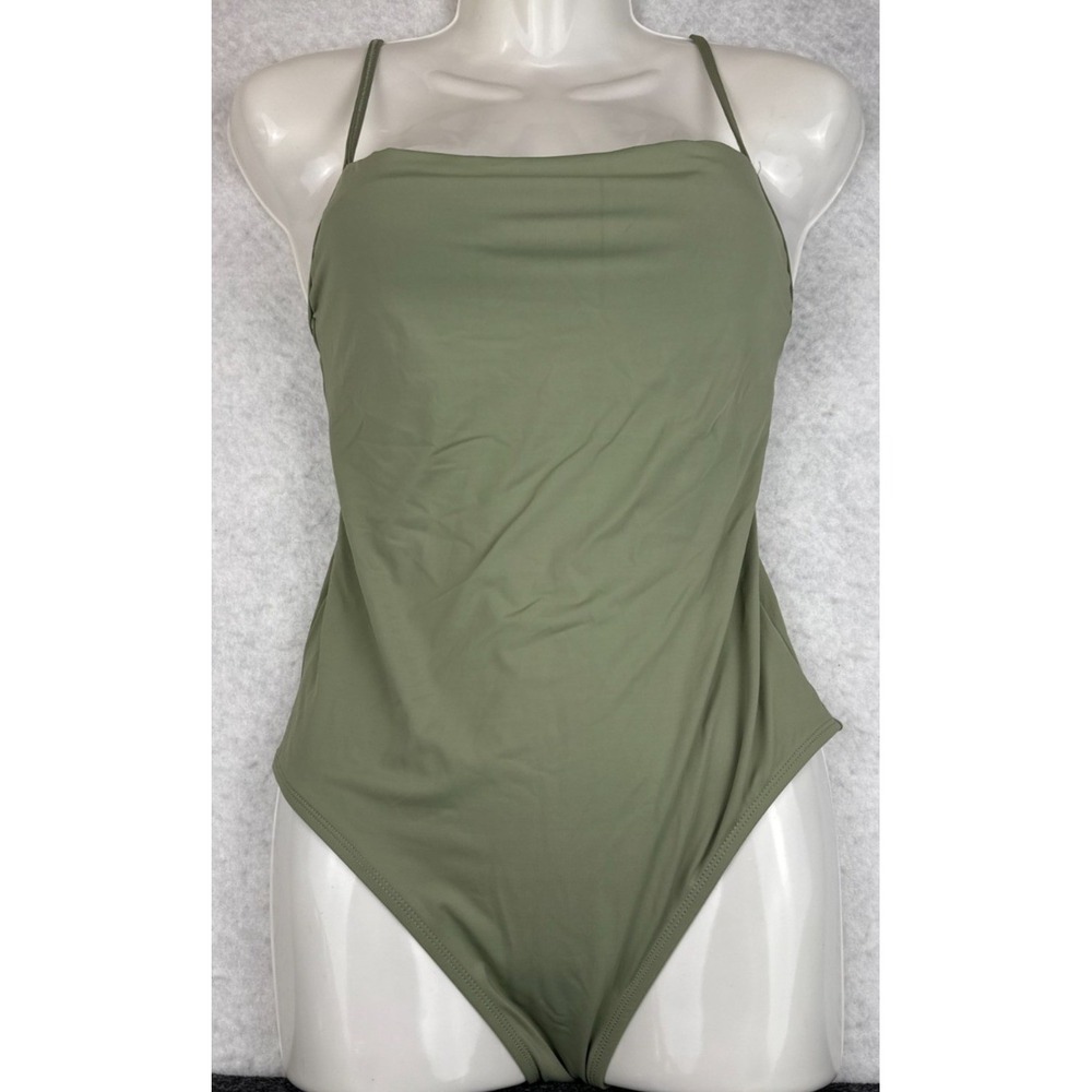 Eidon Womens Large Olive Green One Piece Straight Neck Swimsuit NWT